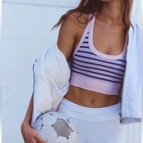NWT FP Movement Go To Striped Sports Bra M/L Pink Purple - Picture 1 of 7